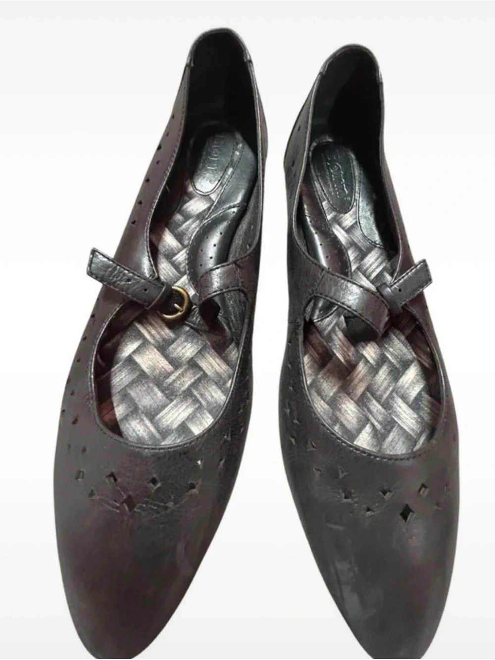 Børn Black Leather Laser-Cut Mary Jane Flats - Size 9 / 10